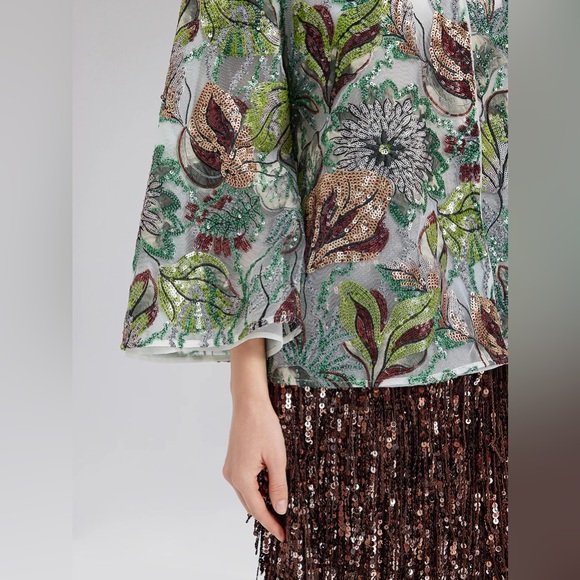 Rich Radi Q’S Green Sequin Floral Loose Jacket - Picture 7 of 11